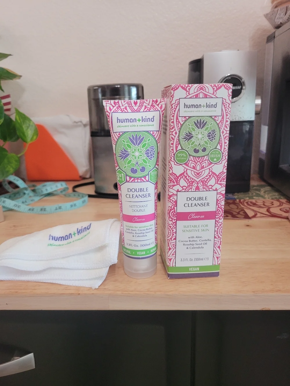 Human + Kind Double Face Cleanser w/ Reusable Face Cloth 3.3 oz / 100 ml